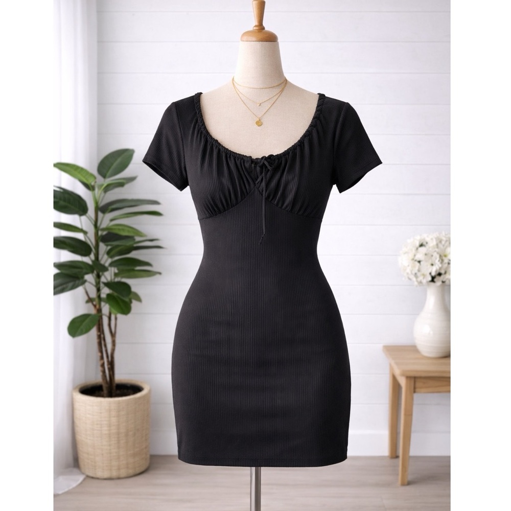 Olivia Rae Black Ribbed Mini Dress with Scoop Neck